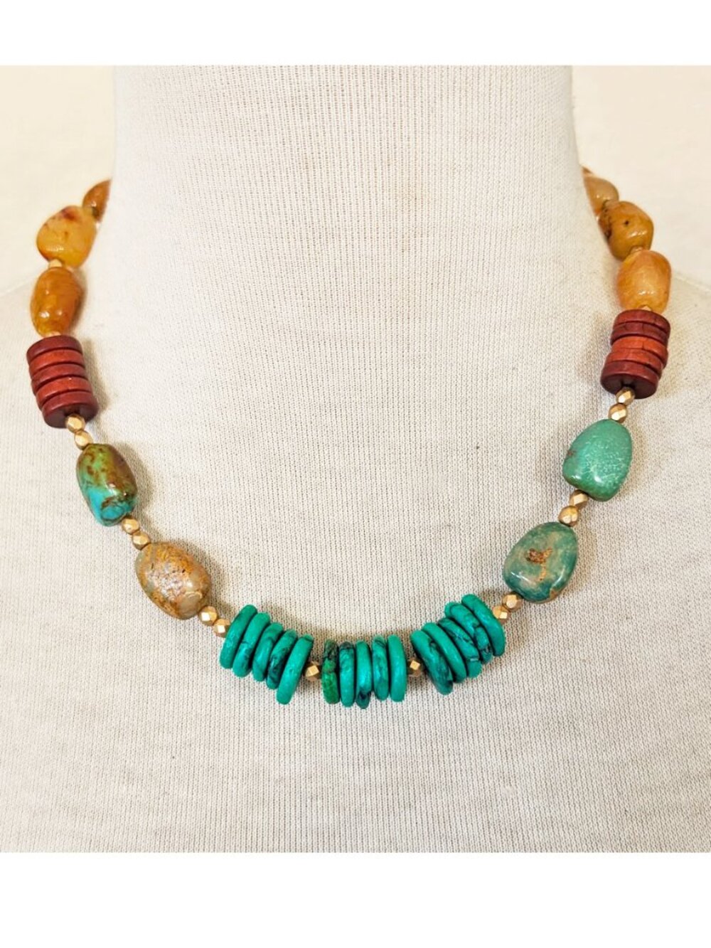 Genuine Turquoise & Golden Yellow Agate Chunky Southwestern Statement Necklace